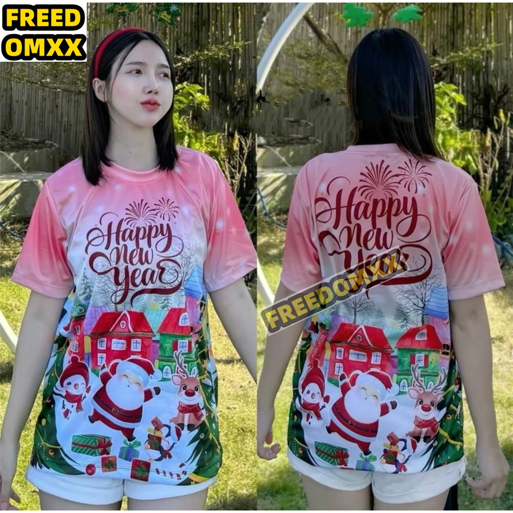 เสื้อยืดปีใหม่/คริสต์มาส ลายพิมพ์เต็มตัว ผ้านุ่มใส่สบาย (เด็กและผู้ใหญ่)