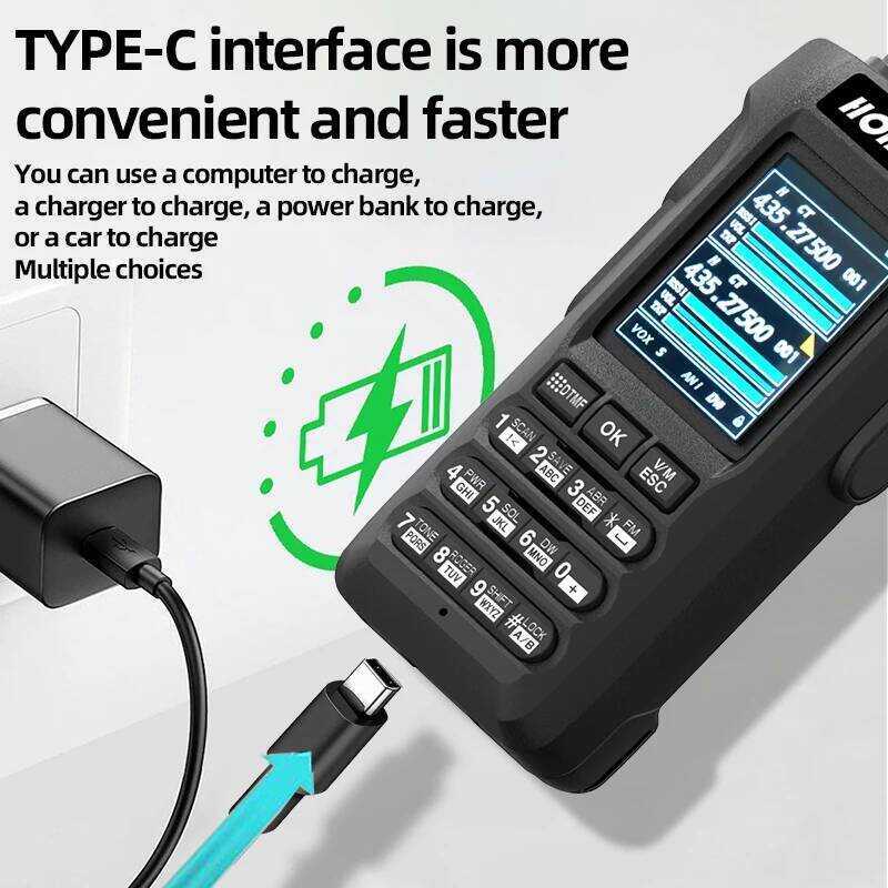 ◮ วิทยุสื่อสาร Uhf/Vhf 4 ย่านความถี่ หน้าจอสี 2 นิ้ว ชาร์จด้วย Type-C/Dock ซิงค์ความถ HxR8 10W