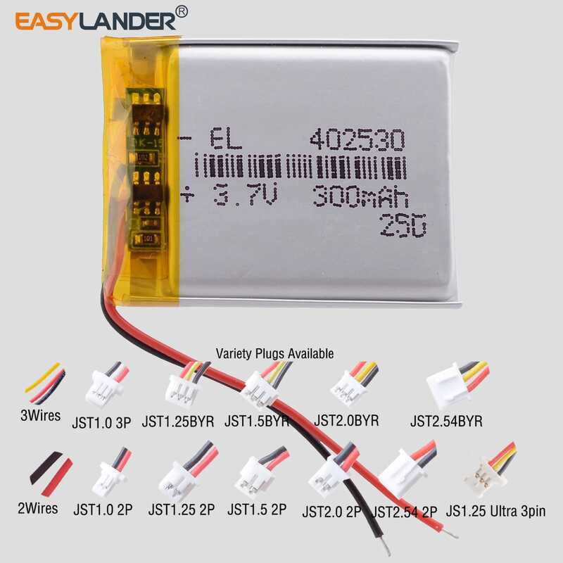 JST2.0 ปลั๊กหลากหลายแบบ 2P JST 2.03P 402530 3.7V 300mAh แบตเตอรี่ลิเธียมไอออนโพลิเมอร์แบบชาร์จได้