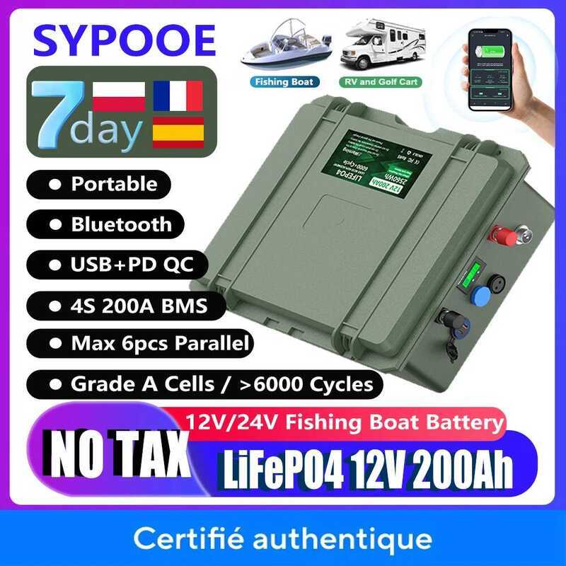 LiFePO4 ชุดแบตเตอรี่ 12V 200Ah สต็อก EU 140Ah 100Ah 12.8V 24V Bluetooth BMS USB PD QC 6000+ รอบ 200A
