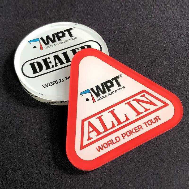 WPT ปุ่มดีลเลอร์โป๊กเกอร์อะคริลิคสำหรับ Professional Texas Hold'em พร้อมเครื่องหมาย All-in Blind รอง