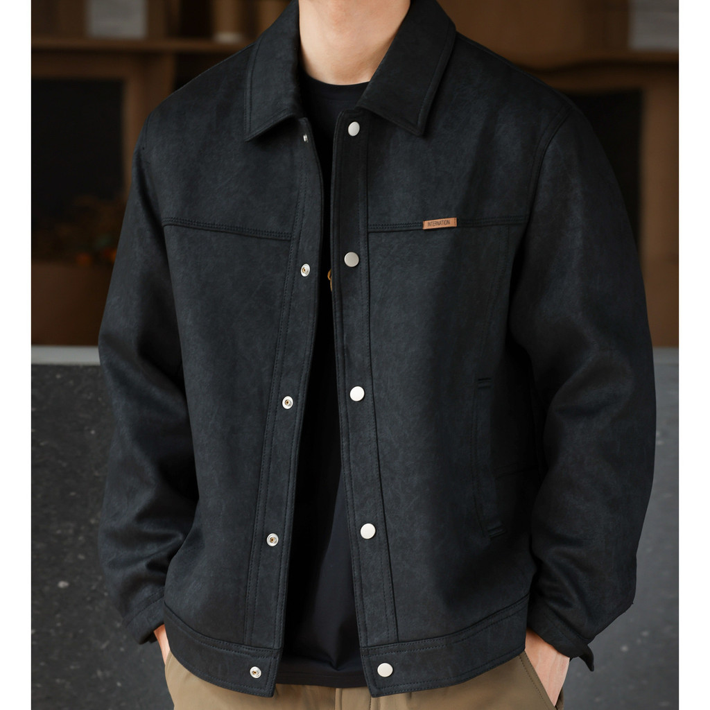 Wuluwear American Retro Suede Lapel Down Jacket ผู้ชายรุ่นติดตั้ง Skin-Friendly Warm Deat Jacket