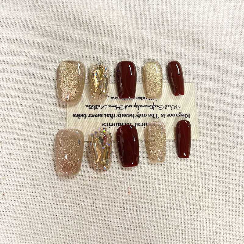 Cat Eye Style อุปกรณ์ทําเล็บ Handmade Sequins Wear Nails SJ-199 Scarlet Gold Magic Color
