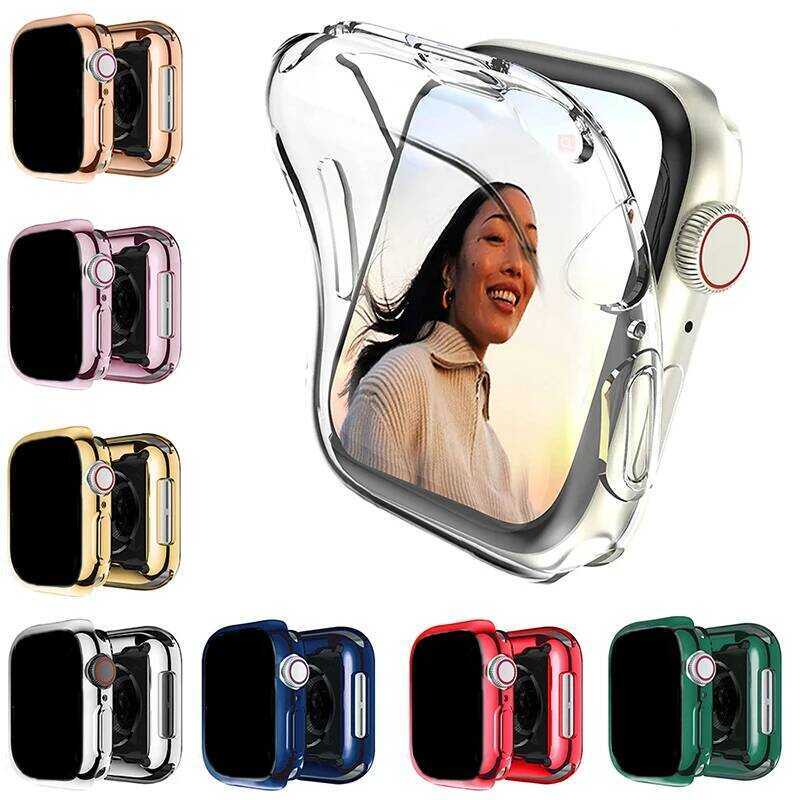 Apple ฟิล์มกันรอยสำหรับเคส Watch ขนาด 45MM 41MM 44MM 40MM ฝาครอบกันกระแทก TPU ขนาด 42MM 38MM อุปกรณ์