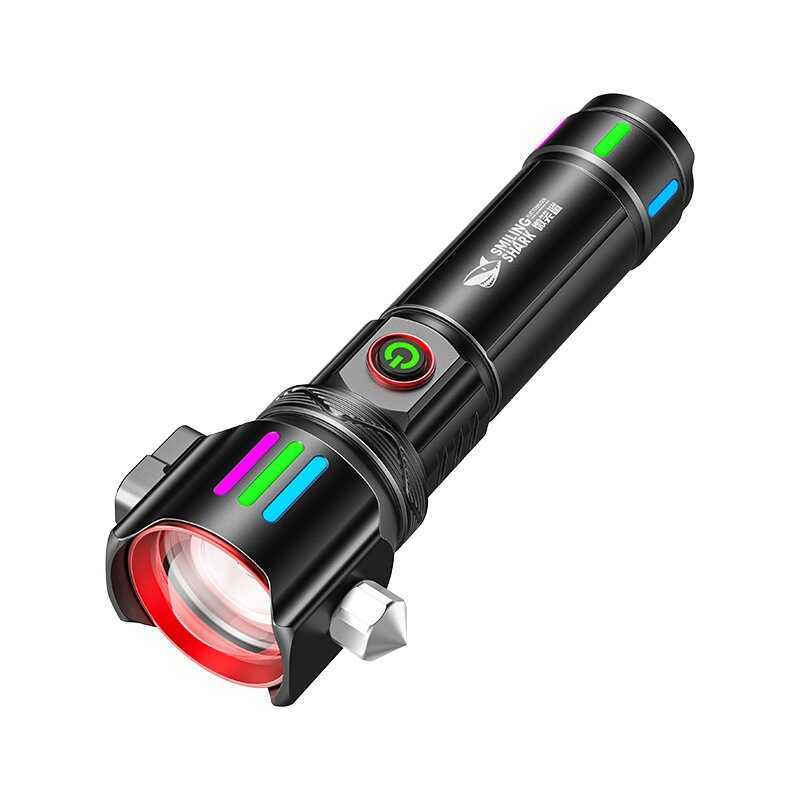 Smile Shark ชาร์จ Multi-Function Car Fire Breaking Window ไฟฉายฉุกเฉินเฉพาะความปลอดภัย Hamm