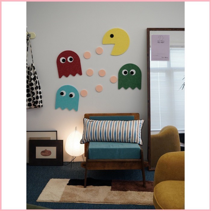 Pac-Man ตกแต่งผนัง Cover-up Felt สติ๊กเกอร์ติดผนัง สนุก ห้องนอน หอพัก เค้าโครงห้อง สติ๊กเกอร์ ผนังกา