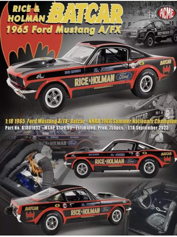 ACME 1 18 รถ 1965 Ford Mustang A/FX BATCAR Mustang Racing Model Out of Print Car Model