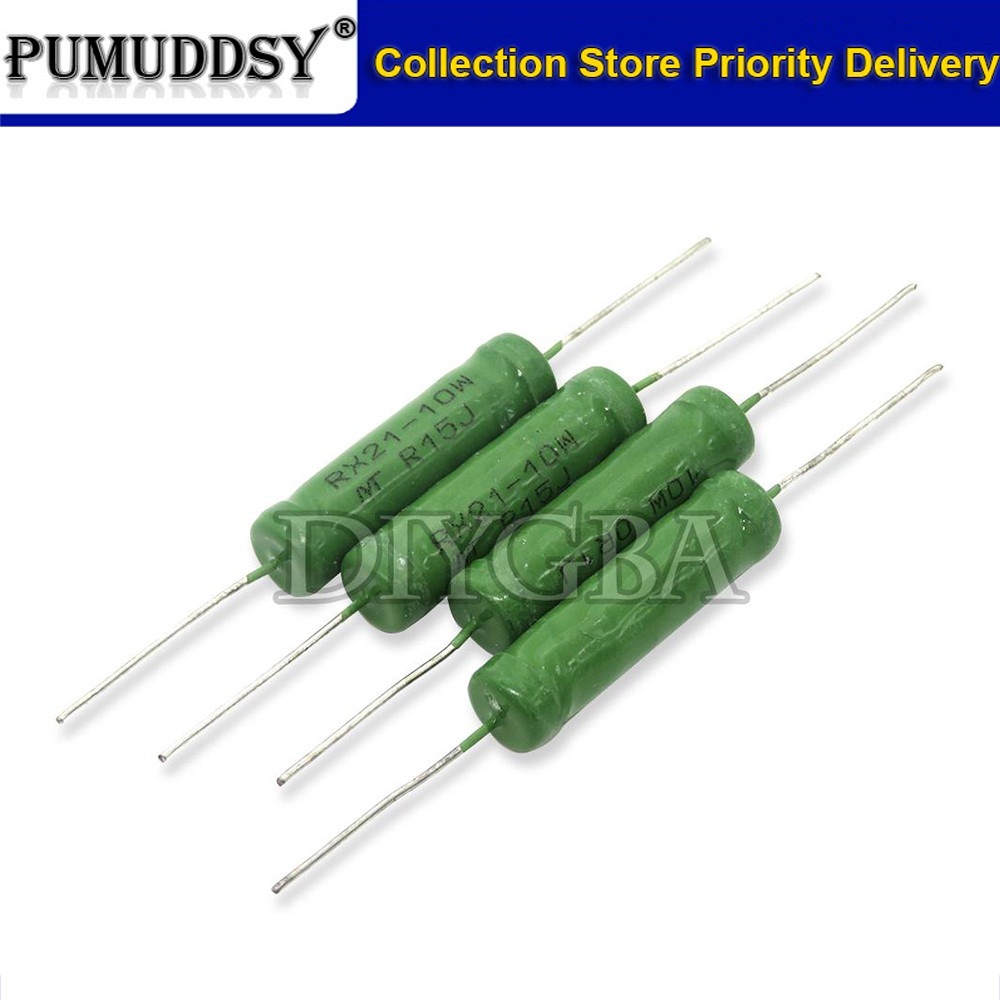 5pcs RX21 10W ความต้านทานบาดแผลสายไฟ 5% 1R 10R 100R 1K 10K 12K 15K 18R 20R 22R 24R 27R 30R 33R 36R ตัวต้านทาน