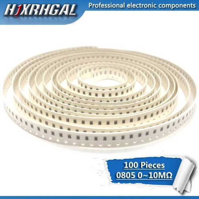 ชิ้น 100 ตัวต้านทานชิป SMD 0805 1/4W 0R ~ 10M 10R 100R 220R 330R 470R 1K 4.7K 10K 47K 100K 0 10 100