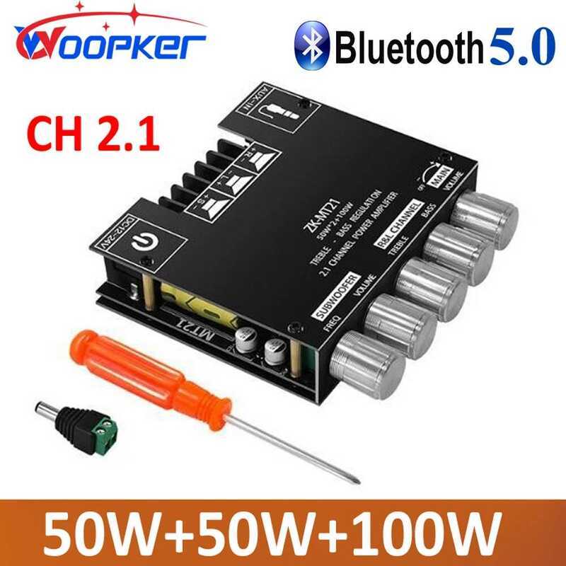 WOOPKER โมดูลเสียง ZK-MT21 2x50W+100W 2.1 ช่องซับวูฟเฟอร์ บลูทูธ 5.0 บอร์ดขยายเสียงดิจิตอล AUX 12V/2