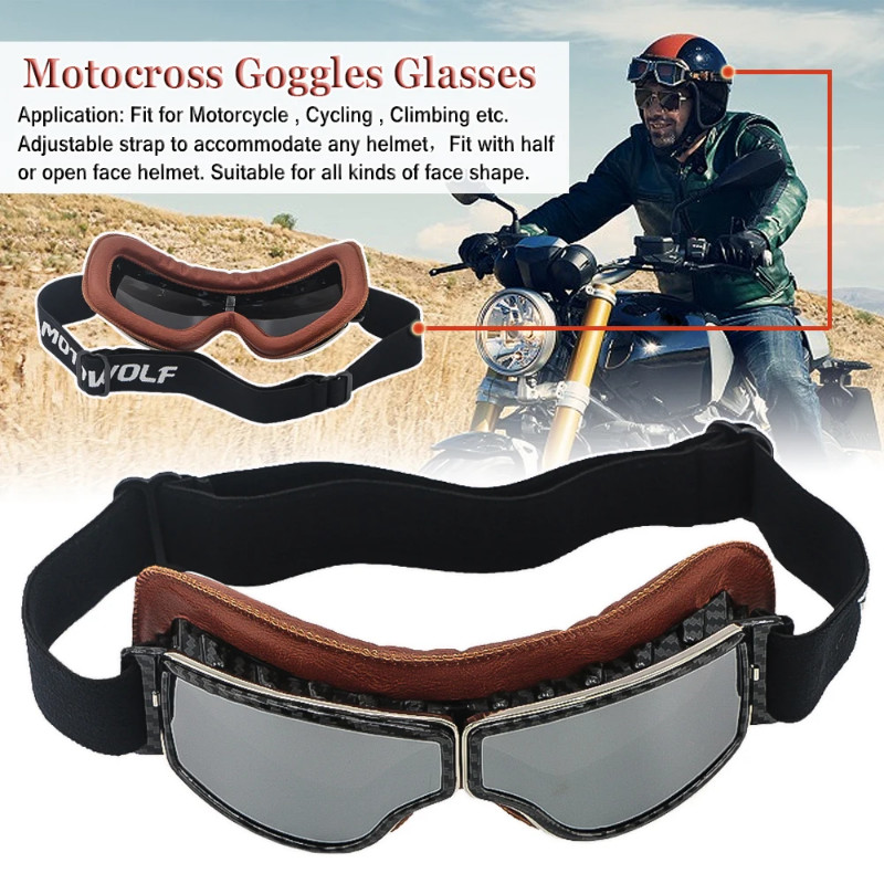 Motorcycle Vintage Goggles Glasses UTV ATV Cruiser Windproof Helmet Leather Goggles Dirt Bike Eyewe