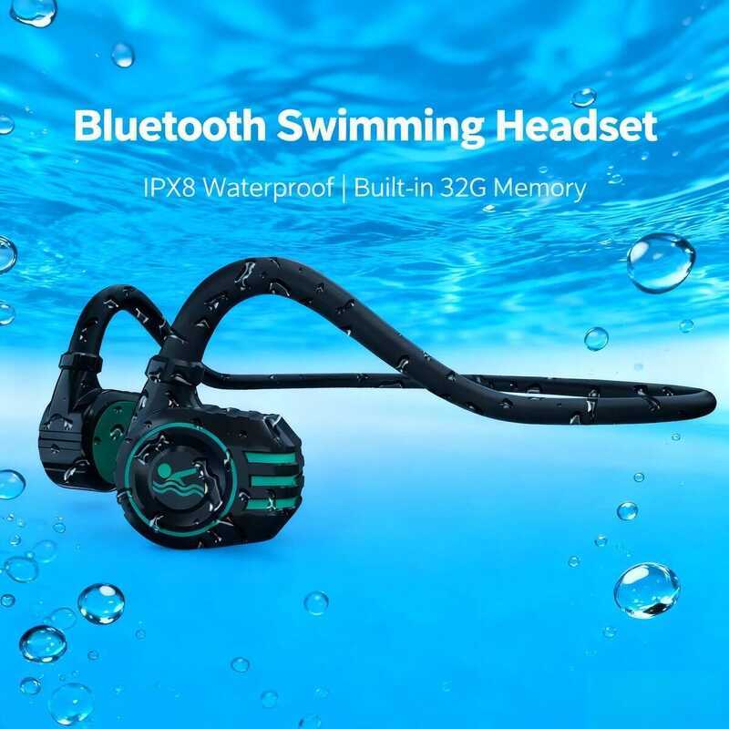Bone Conduction บลูทูธไร้สายแบบคล้องคอหูฟังกีฬา IPX8 กันน้ําในตัว 32G หน่วยความจําว่ายน้ําชุดหูฟังสํ
