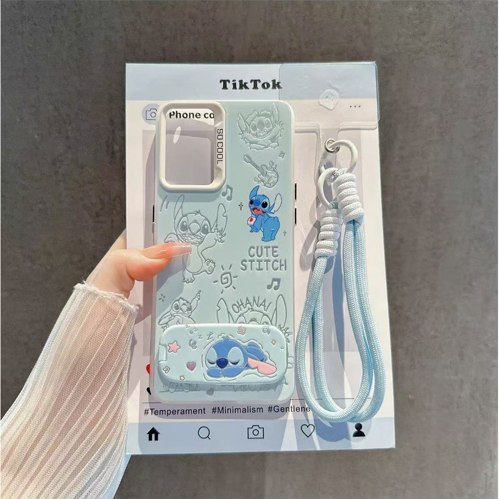 น่ารัก Stitch เคสโทรศัพท์สําหรับ VIVO V60 V50 Lite 5G V40 V27e V30 V30e S1 V29 V23 V23e V25 Pro V27 V29e IMD พับกระจกสร้อยข้อมือนุ่มปกหลัง