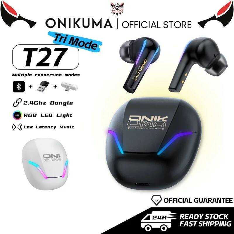 ONIKUMA T27 หูฟังไร้สาย 2.4GHz Dl โหมดหูฟัง Latency ต่ําชุดหูฟังสําหรับเล่นเกมพร้อมกล่องชาร์จ Touch 
