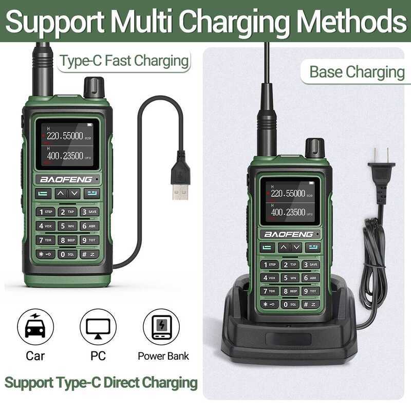 ▥  Uv17 Tri Band Walkie Talkie ยาวไร้สายที่มีประสิทธิภาพสําเนาความถี่ Type-C Uv-5R