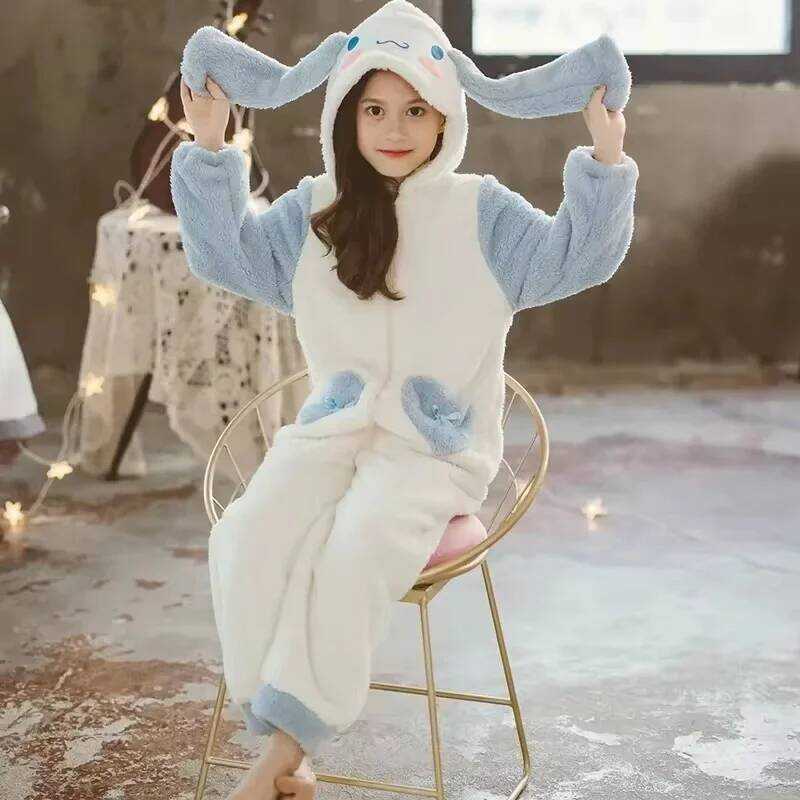 C Sanrio Cinnamoroll Anime Periphery Winter Flannel Rompers Pajamas Children Girl Boy Toddler Jumps