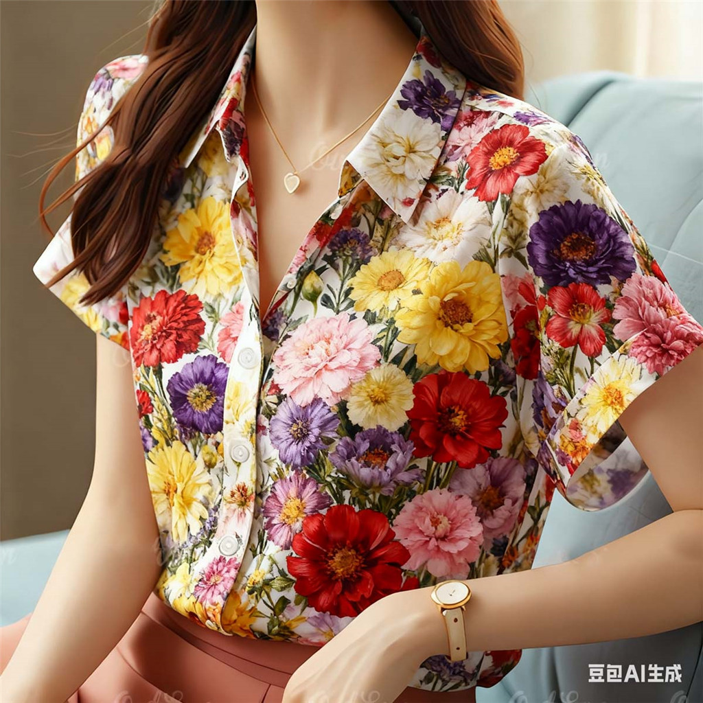 เสื้อฮาวายแขนสั้นลายพิมพ์ดอกไม้ แบบโอเวอร์ไซส์สำหรับผู้หญิง เหมาะสำหรับใส่ลำลอง