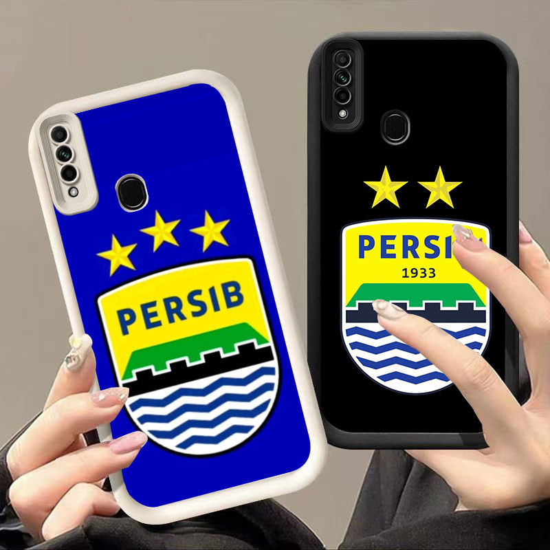 HK-2 AING PERSIB ฟุตบอล Club กันกระแทกสําหรับสีดําและสีขาวซิลิโคน OPPO Realme Narzo Reno A31 10A 6i 