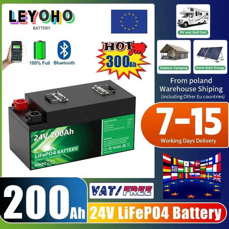 LiFePO4 แบตเตอรี่ลิเธียมโซลาร์ 24V 200Ah 5.12Kwh แพ็ค 8S Bluetooth BMS 6000+ รอบ 25.6V 100Ah 140Ah 3