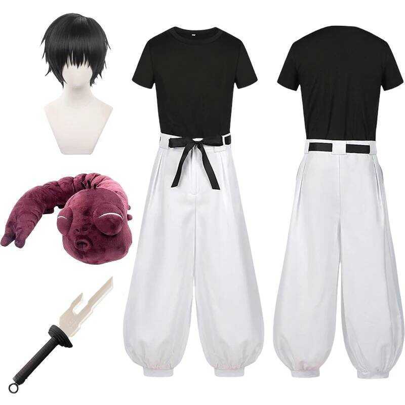 C Jujutsu JJK Manga Anime Fushiguro Toji Satoru Gojo Cosplay Costume Wig T- Pants Rose Net Hallowee