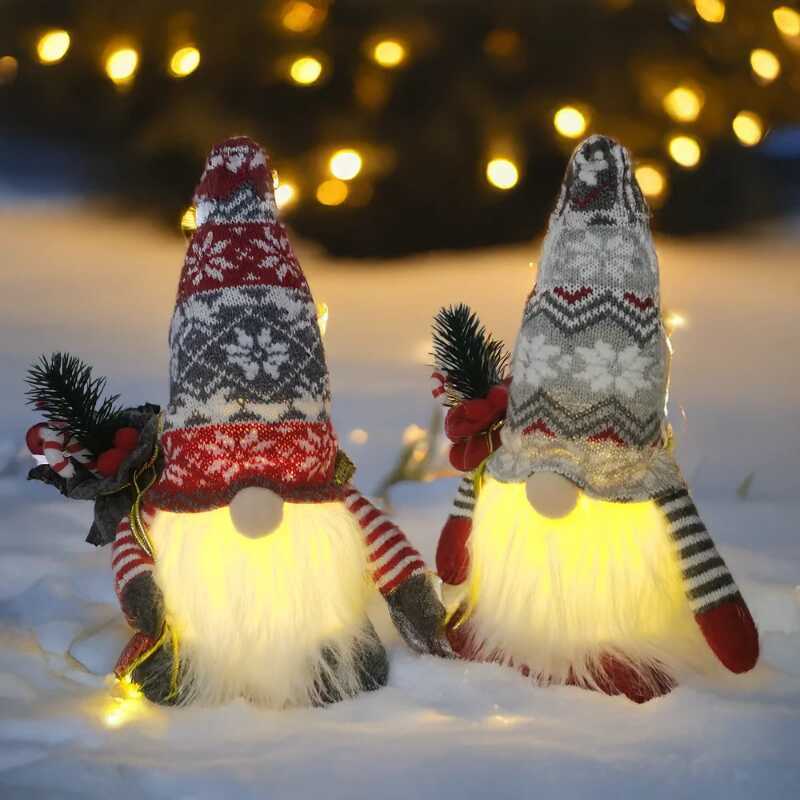 C Usq_Hot Retro Plush Gnomes Figs Christmas Decorations 2025 LED Light Up X Tree Pendant Ornaments