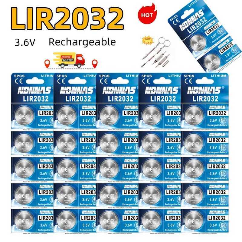 LIR2032 แบตเตอรี่ลิเธียมไอออน แบบชาร์จได้ 3.6V แบตเตอรี่ทดแทน CR2032 ขนาด 40mAh