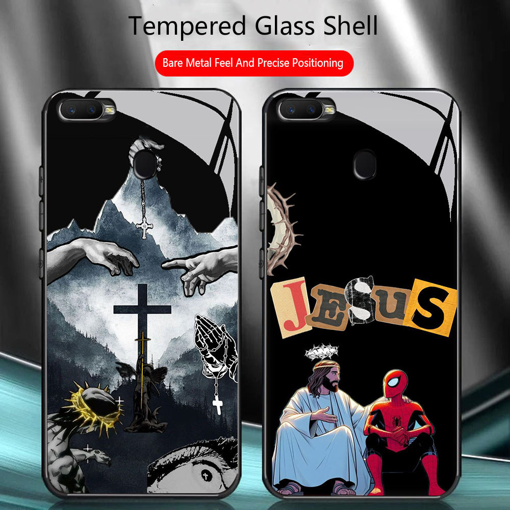 TS-64 Jesus HD Glass Casing สําหรับ OPPO A7 A12 A12S A11K A5S F9 F7 F5 Realme 2 Pro