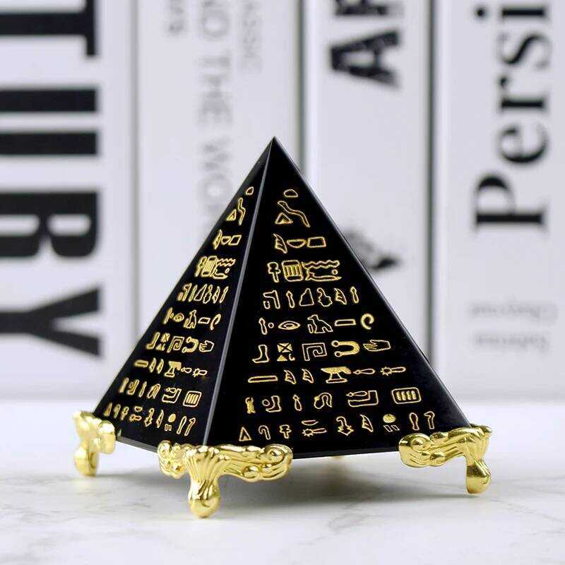 C Egypt Crystal Obsidian Pyramid Model Natural Energy Heag Feng Shui Home Decor Living Paperweight