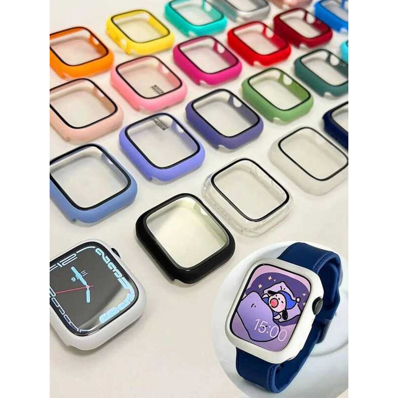 สำหรับ กระจก+เคส 44mm 40mm 41mm 38MM 42mm 45mm 46mm ฟิล์มกันรอย ปกป้องหน้าจอ Apple Watch 10 8 7 9 6
