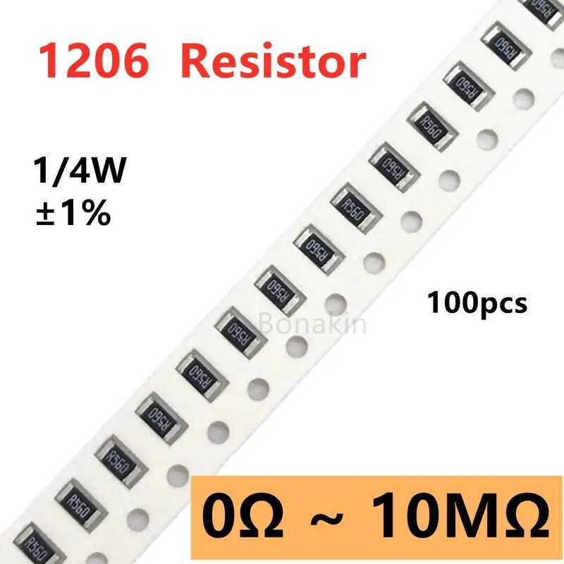 ชิ้น 100 ตัวต้านทาน SMD 1% 1206 1%