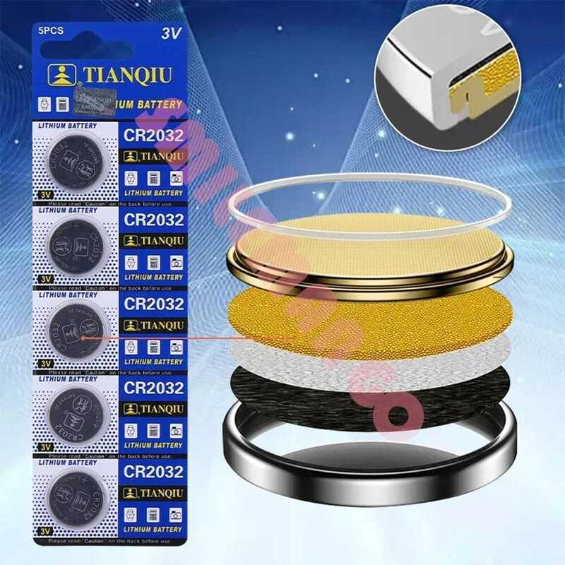 TIANQIU แบตเตอรี่ลิเธียมแบบกระดุม CR2032 DL2032 ECR2032 BR2032 CR 2032 3V ใช้งานได้ยาวนานสำหรับนาฬิก