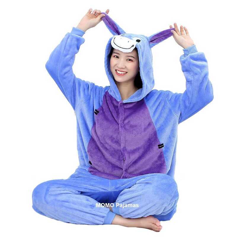 C Kigurumi Animal Adults Flannel Onesies Women Men Donkey Cartoon Warm Sleepwear Anime Cosplay Cost
