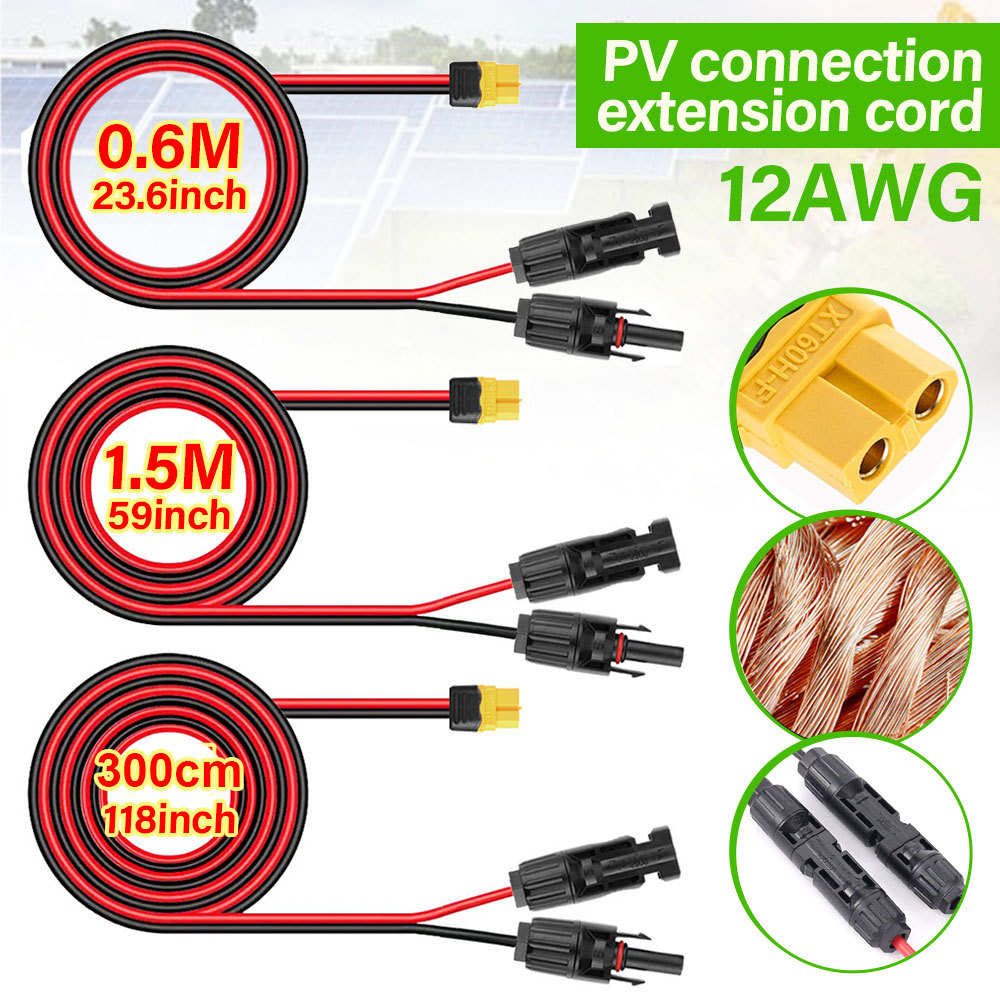 แผงโซลาร์เซลล์สายต่อลวด XT60 ถึง MC4 พลังงานแสงอาทิตย์ DC Connector 12 AWG IP67 กันน้ําชายหญิงเชื่อม