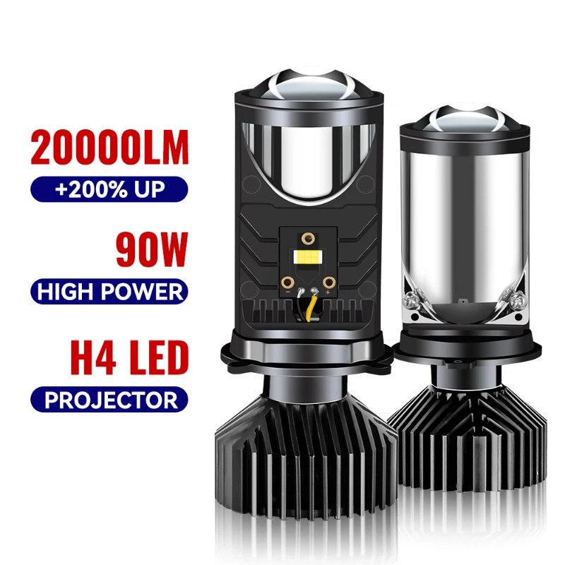H4 LED Projector 20000LM 90W Car Headlight Bulbs Bi LED Lens Projector H4 Mini Projector Lens Headl