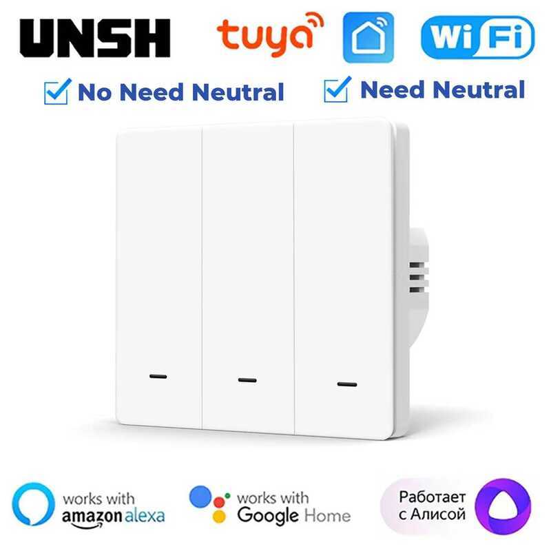 Tuya ปุ่มกดไฟ EU UK WiFi/Zigbee ไม่มี/มีสายกลาง สวิตช์อัจฉริยะ ใช้งานผ่าน Alexa Google Home Yandex A