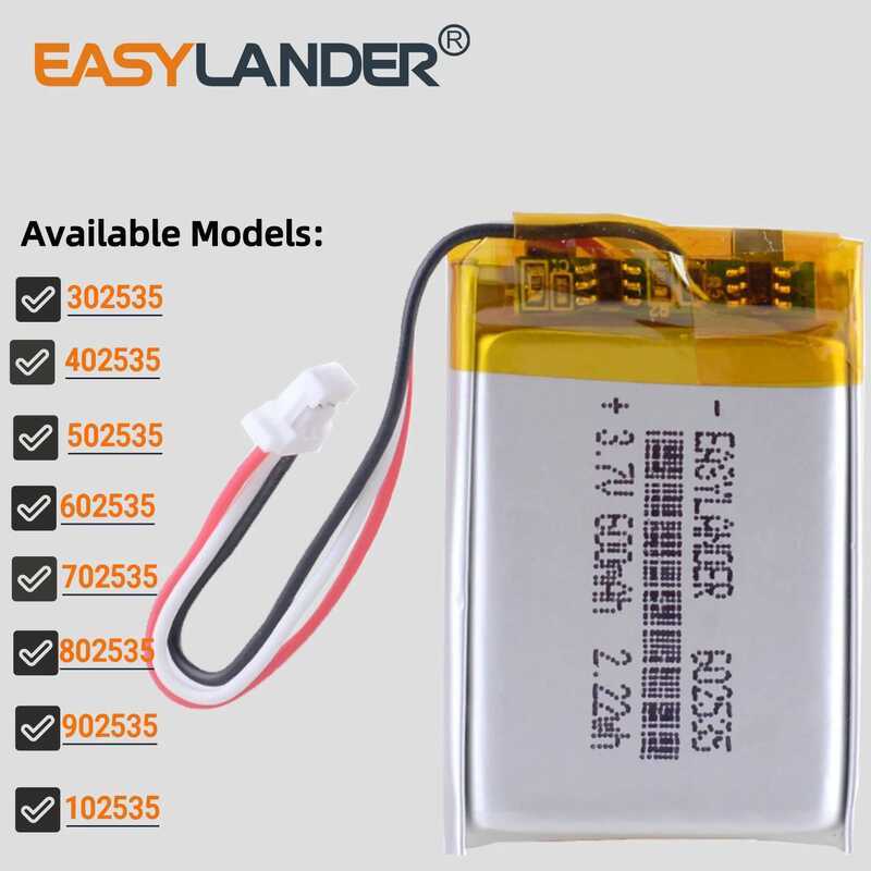 JST1.0 แบตเตอรี่ลิเธียมโพลิเมอร์แบบชาร์จได้ 3P 302535 402535 502535 602535 702535 802535 902535 1025