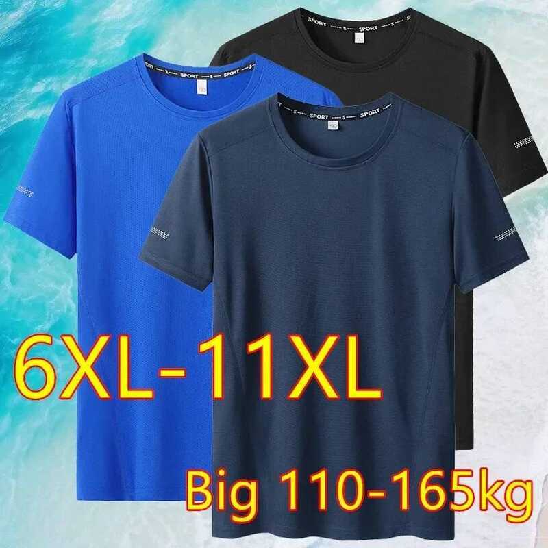 9XL ขนาดใหญ่ เสื้อยืดแห้งเร็วสำหรับผู้ชาย คอกลม ขนาดใหญ่ แขนสั้น เสื้อยืดโอเวอร์ไซส์