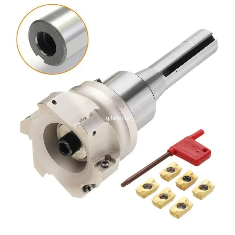 Face Milling Cutter Spindle R8-FMB27 British 7/16 with 80mm Right Angle Cutter Apmt1604 Blade 6 Tab