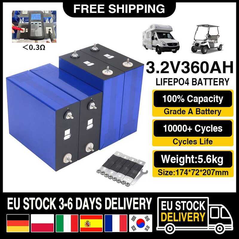 Lifepo4 แบตเตอรี่ลิเธียมไอออนฟอสเฟต ใหม่ 4-8 ชิ้น 3.2V 100Ah 320Ah 360Ah DIY 12V 24V 36V 48V ชุดเซลล