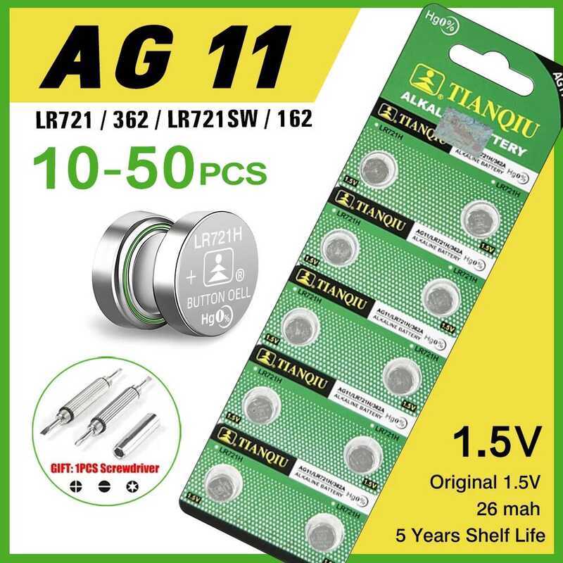 ชิ้น 10-50 แบตเตอรี่ AG11 1.55V SG11 LR58 SR58 162 361 362 LR721 SR721 แบตเตอรี่ปุ่ม SR720 L721F เซล