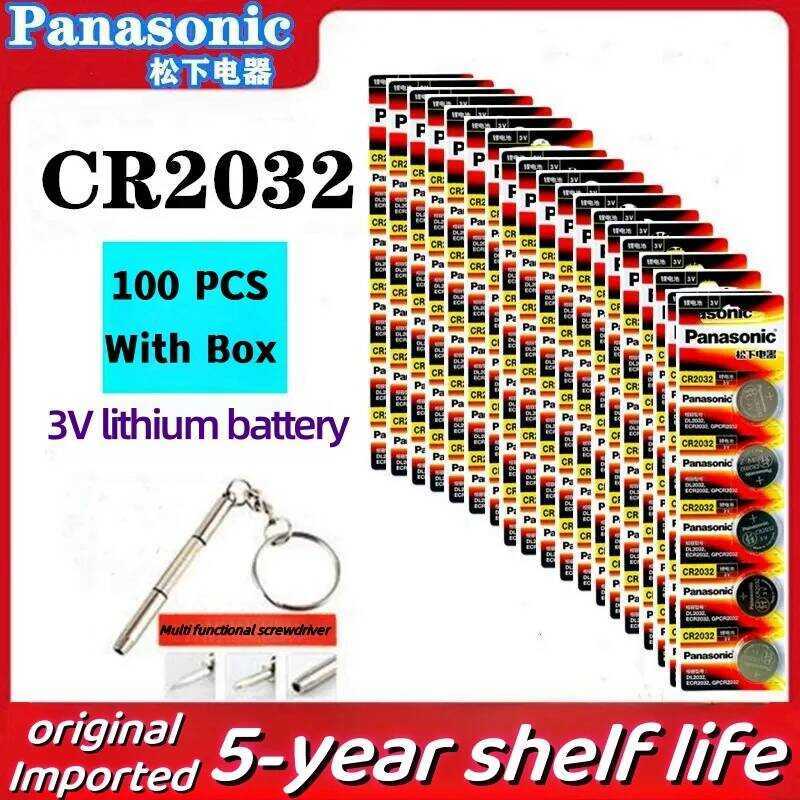 ชิ้น 100 แบตเตอรี่ลิเธียม Panasonic CR2032 3V ของแท้ DL2032 BR2032 5004LC 2032 สำหรับนาฬิกา ของเล่น