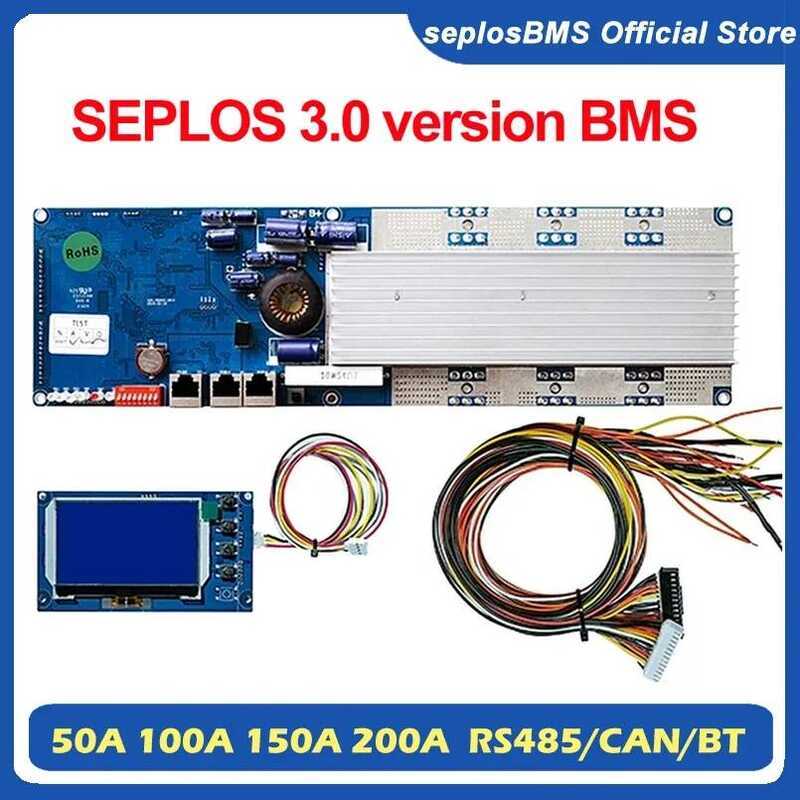 Seplos ระบบจัดการแบตเตอรี่อัจฉริยะ 3.0 100A/150A/200A 24V/48V 13S 14S 8S 15S 16S LFP พร้อมหน้าจอ LCD