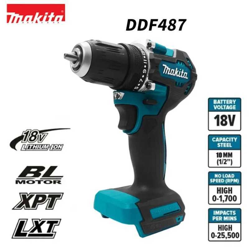 Makita ไขควงไฟฟ้าแบบพกพาไร้สาย DDF487 ลิเธียมแบบไม่มีแปรง