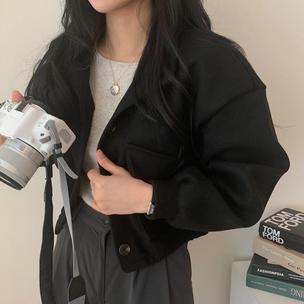 แจ็คเก็ตสไตล์เกาหลีสำหรับผู้หญิง แบบหลวมสบาย ทำจากผ้าขนสัตว์ - รูปที่ 7