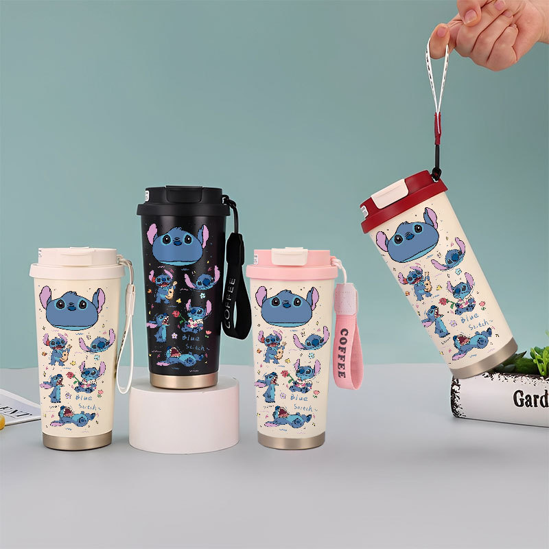 TERMOS Disney Stitch Angel Ohana Tumbler กาแฟถ้วยสแตนเลส 500 ML แก้วสูญญากาศ Thermos ถ้วยกาแฟ CUPLXS