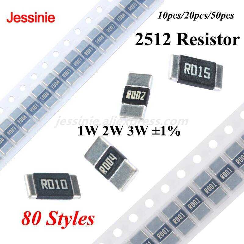 ชิ้น 10-50 2512 ตัวต้านทานโลหะผสม SMD 1W 2W 3W 1% R001 R002 R003 R004 R008 R009 R010 R012 R015 R020