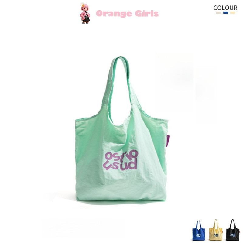 Orange Girls กระเป๋าผ้าใบสีเขียวความจุขนาดใหญ่ถุงฤดูร้อนนักเรียนเดินทางออกไปเดินทางกระเป๋า TOT