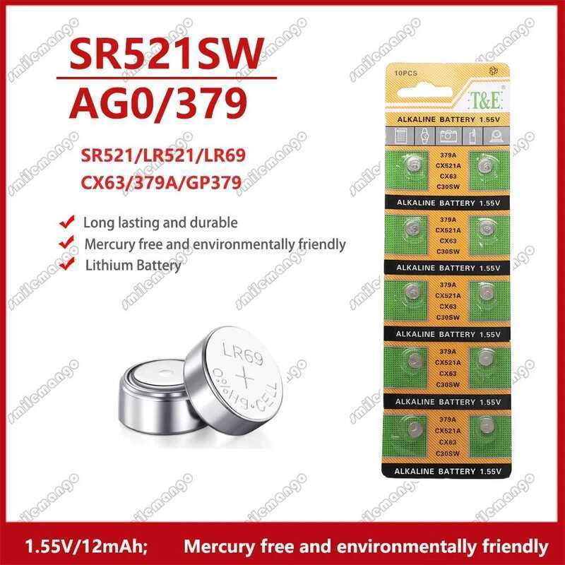 ชิ้น 2-50 AG0 379 SR63 LR69 LR521 379A แบตเตอรี่ปุ่ม 1.55V สำหรับนาฬิกา ของเล่น รีโมท SR521SW D379 R