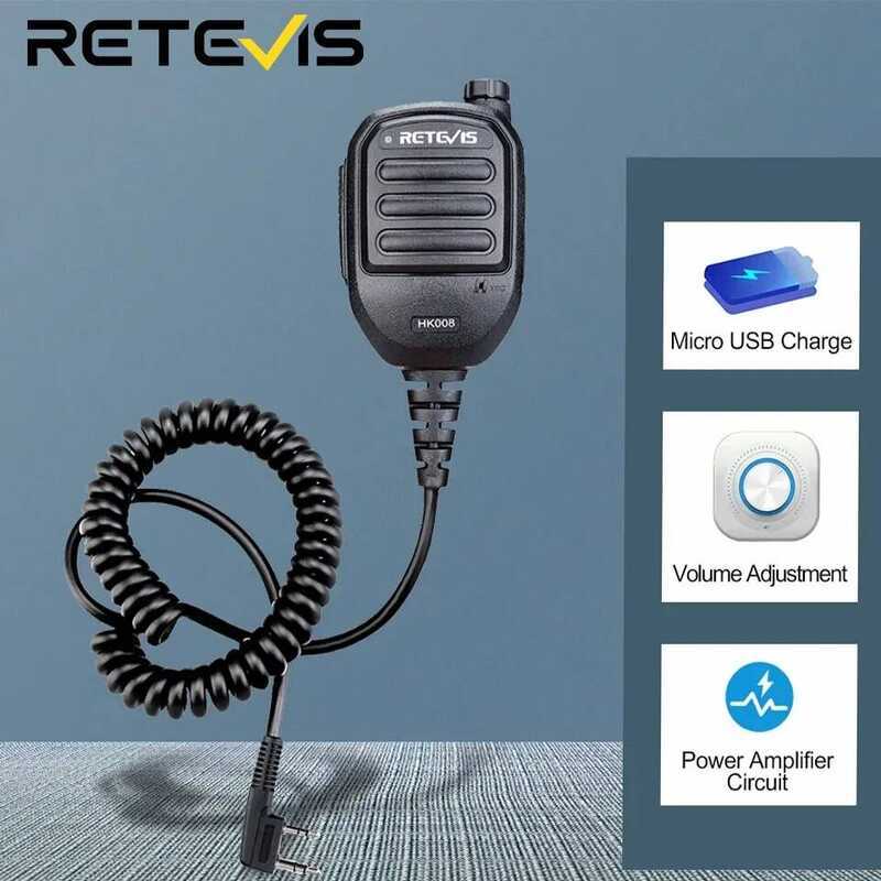 ۞ Retevis Hk008 2Pin ชาร์จไมโครโฟนไมโครโฟนลําโพง PTT Tangent  5R H777 สําหรับ TYT Quansh