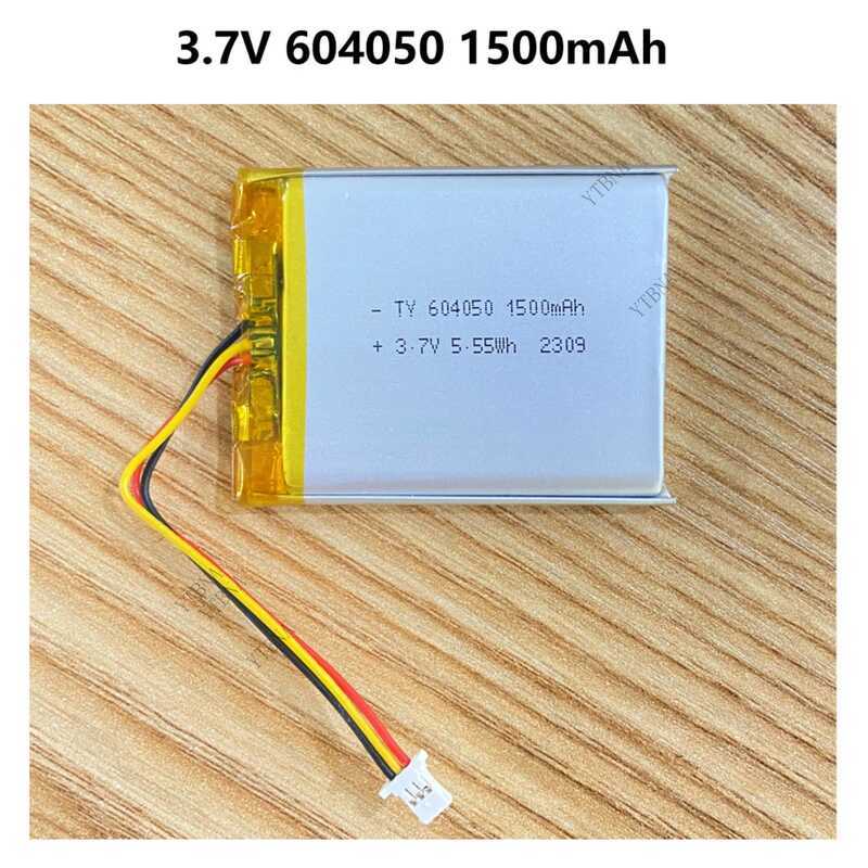 3.7V แบตเตอรี่ลิเธียมโพลิเมอร์แบบชาร์จได้ 1500mAh 604050 พร้อมเทอร์มิสเตอร์ควบคุมอุณหภูมิ, NTC ปลั๊ก